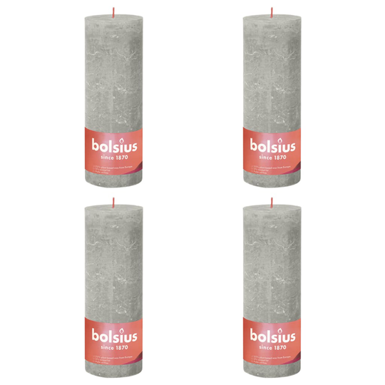 Bolsius Pilarikynttilät Shine 4 kpl 190x68 mm hiekanharmaa