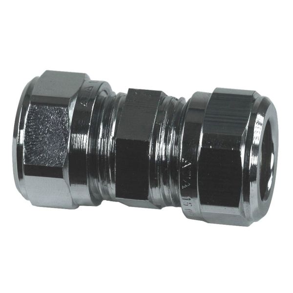 Gelia 3006111082 Kiristysrengasliitin suora, kupari-kupari, kromi 12 mm