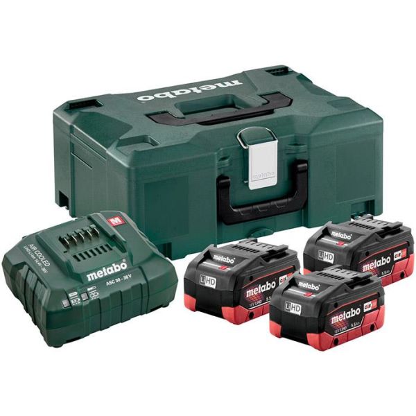Metabo Bas-set Latauspaketti 3 kpl 5,5 Ah:n akkuja, laturi ja laukku