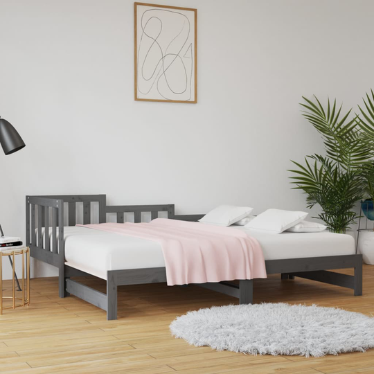 vidaXL Sohvasänky ulosvedettävä harmaa 2x (90x200) cm täysi mänty