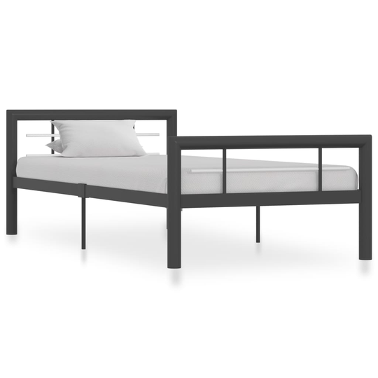 vidaXL Sängynrunko harmaa ja valkoinen metalli 100x200 cm