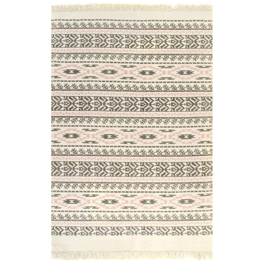 vidaXL Kelim matto puuvilla 160x230 cm harmaalla/pinkillä kuviolla