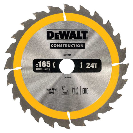 Dewalt DT1934-QZ Pyörösahanterä 165 x 20 mm, 24T