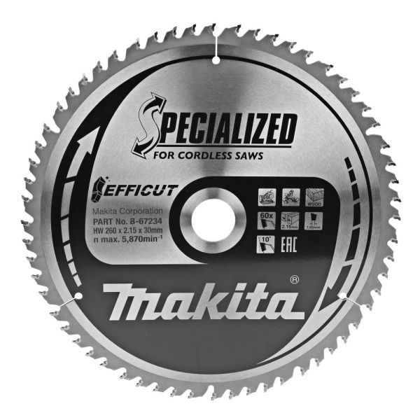 Makita B-67234 Sahanterä 260 mm, 60 hammasta