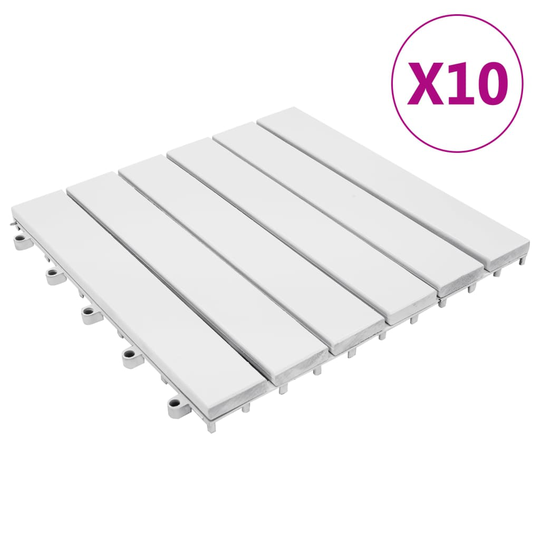 vidaXL Terassilaatat 10 kpl valkoinen 30x30 cm täysi akaasiapuu