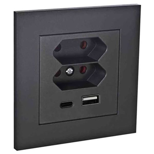 Elko Plus Latausliitäntä USB/USB-C ja Euro, 2-osainen Musta