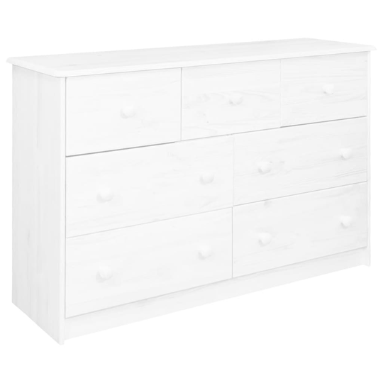 vidaXL Senkki 7 laatikkoa valkoinen 113x35x73 cm täysi mänty