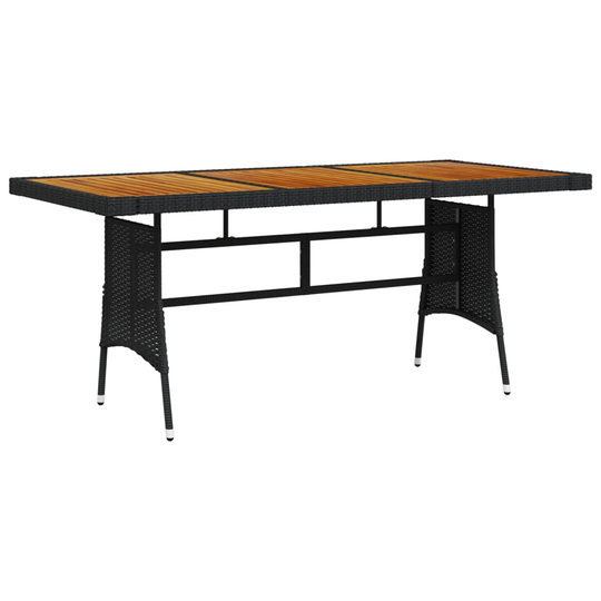 vidaXL Puutarhapöytä musta 160x70x72 cm polyrottinki ja akaasiapuu
