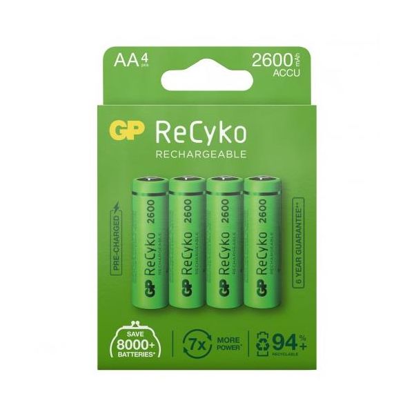 GP Batteries ReCyko 2600 Ladattavat paristot AA, 4-pakkaus