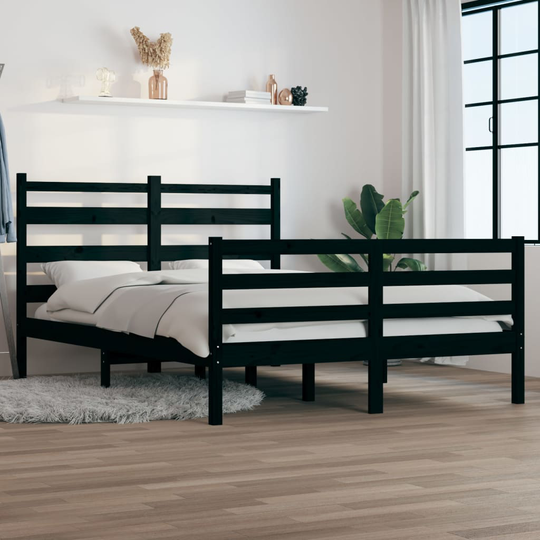 vidaXL Sängynrunko täysi mänty 140x200 cm musta