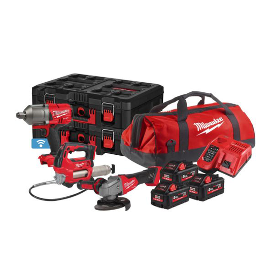 Milwaukee M18 FPP3M-553P Työkalupaketti mutterinväännin, rasvapuristin, kulmahiomakone