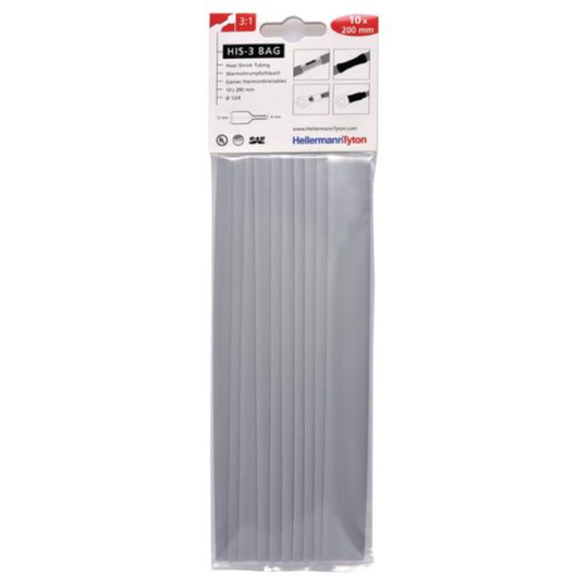 Hellermann Tyton HIS-3 Bag 12/4 Kutistesukka 12/4 x 200 mm, 10 kpl/pakkaus Harmaa