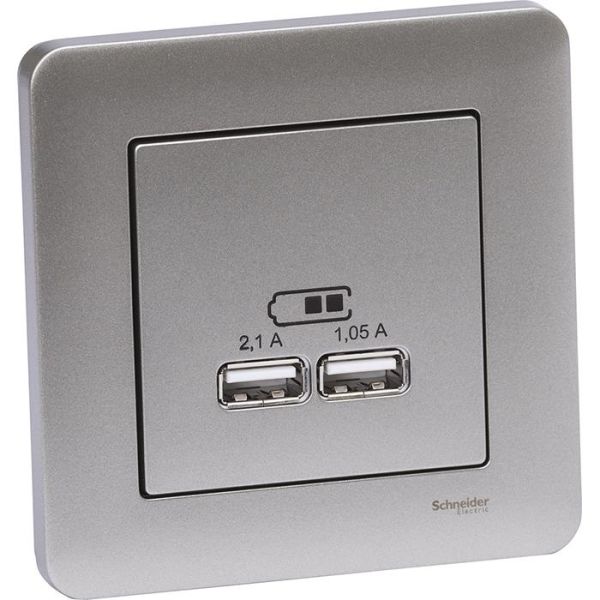 Schneider Electric Exxact Latausasema upotettava, 2 USB Metallic