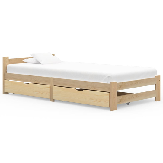 vidaXL Sängynrunko 2 vetolaatikolla täysi mänty 90x200 cm