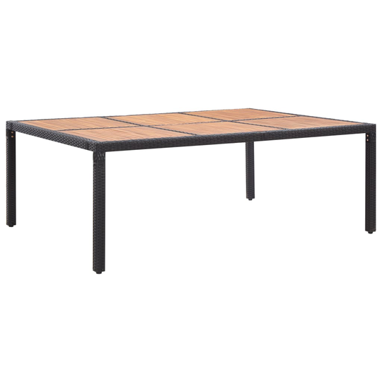 vidaXL Puutarhapöytä musta 200x150x74 cm polyrottinki ja akaasiapuu