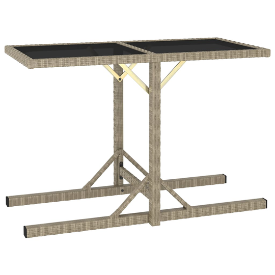 vidaXL Puutarhapöytä beige 110x53x72 cm lasi ja polyrottinki