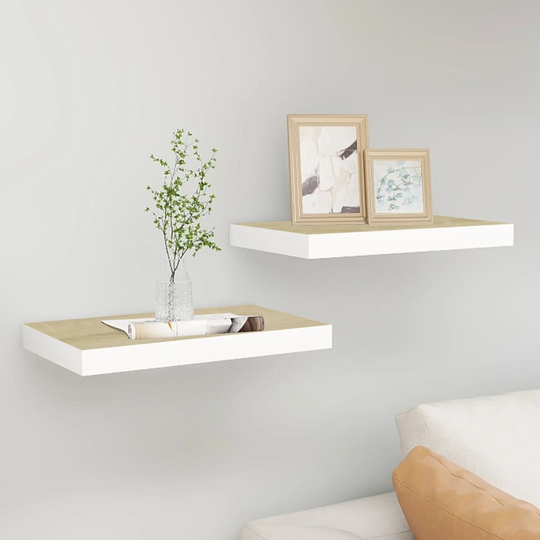 vidaXL Kelluvat seinähyllyt 2 kpl tammi ja valkoinen 50x23x3,8 cm MDF