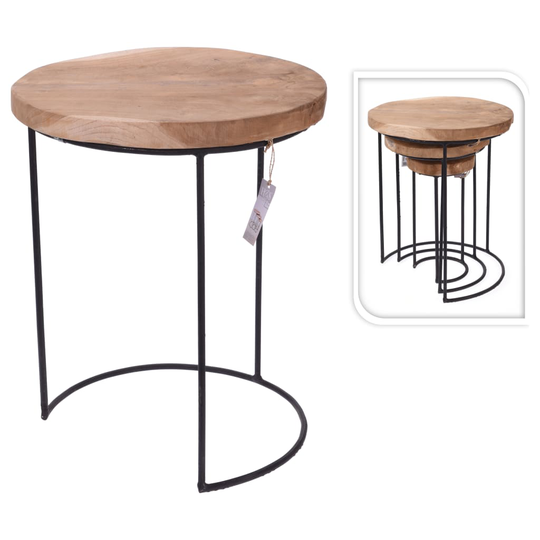 H&S Collection Home&Styling 3-osainen Sivupöytäsarja tiikki ja metalli