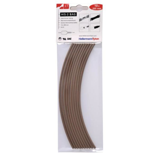 Hellermann Tyton HIS-3 Bag 3/1 Kutistesukka 3/1 x 200 mm, 10 kpl/pakkaus Ruskea