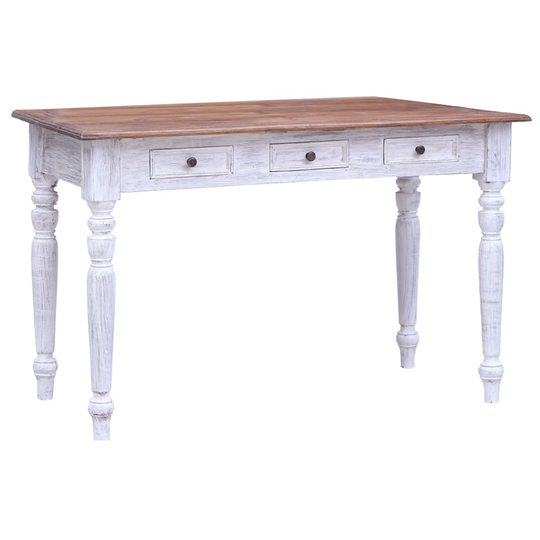 vidaXL Työpöytä vetolaatikoilla valk. 117x57x75 cm kierrätetty puu