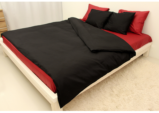 Satiini pussilakanasetti Black-Red 200x210 cm