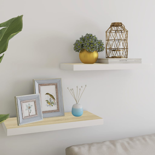 vidaXL Kelluvat seinähyllyt 2 kpl tammi ja valkoinen 60x23,5x3,8cm MDF