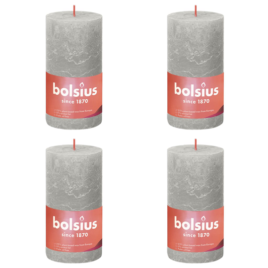 Bolsius Pilarikynttilät Shine 4 kpl 130x68 mm hiekanharmaa