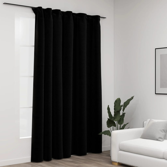 vidaXL Pellavamainen pimennysverho koukuilla musta 290x245 cm