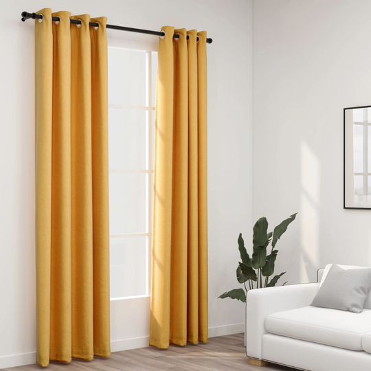 vidaXL Pellavamaiset pimennysverhot renkailla 2kpl keltainen 140x225cm