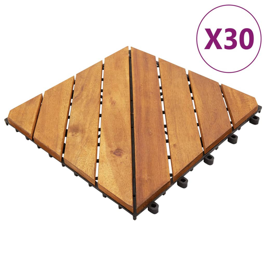vidaXL Terassilaatat 30 kpl ruskea 30x30 cm täysi akasiapuu