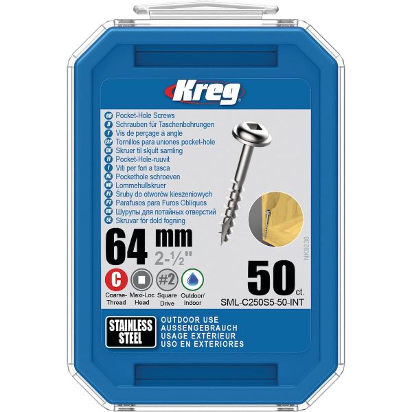 Kreg SML-C250S5-50-INT Ruuvi 64 mm Ø, ruostumaton, Maxi-Loc 50-pakkaus