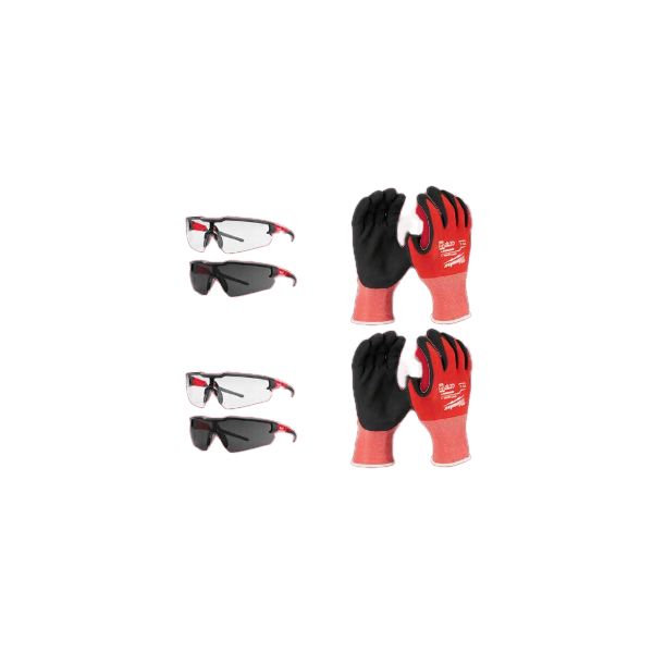 Milwaukee Stay Safe Cut Level 1 M/8 Suojapaketti suojalasit x 4 + suojakäsineet x 2