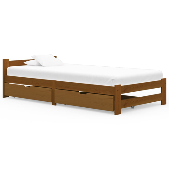vidaXL Sängynrunko 2 vetolaatikolla hunajanruskea täysi mänty 90x200cm
