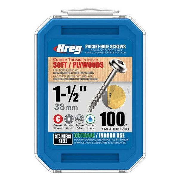 Kreg SML-C150S5-100 Ruuvi 38 mm, ruostumatonta terästä 100 kpl:n pakkaus