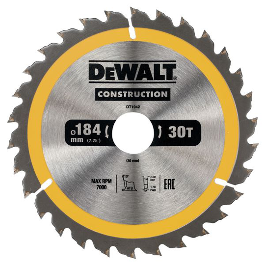 Dewalt DT1942-QZ Pyörösahanterä 184 x 30 mm, 30T