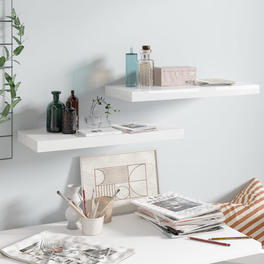 vidaXL Kelluvat seinähyllyt 2kpl korkeakiilto valk. 60x23,5x3,8 cm MDF