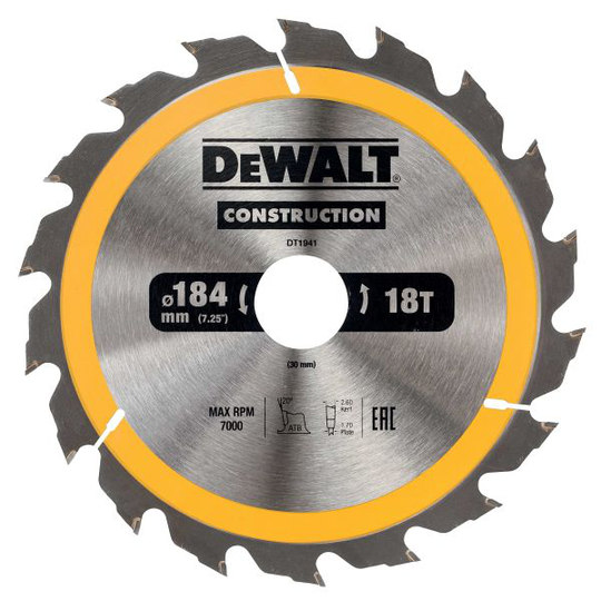 Dewalt DT1941-QZ Pyörösahanterä 184 x 30 mm, 18T