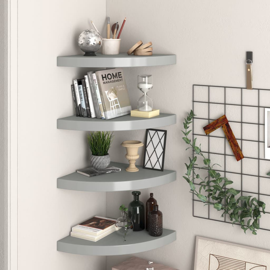 vidaXL Kelluvat kulmahyllyt 4 kpl harmaa 35x35x3,8 cm MDF