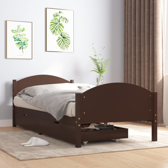 vidaXL Sängynrunko 2 vetolaatikkoa tummanruskea 90x200 cm täysi mänty