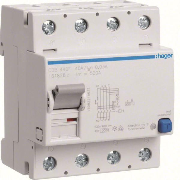 Hager CDB440F Vikavirtasuoja 4-napainen, B, 40A 30mA