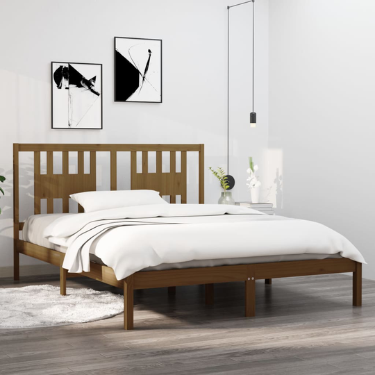 vidaXL Sängynrunko hunajanruskea täysi puu 150x200 cm 5FT King Size