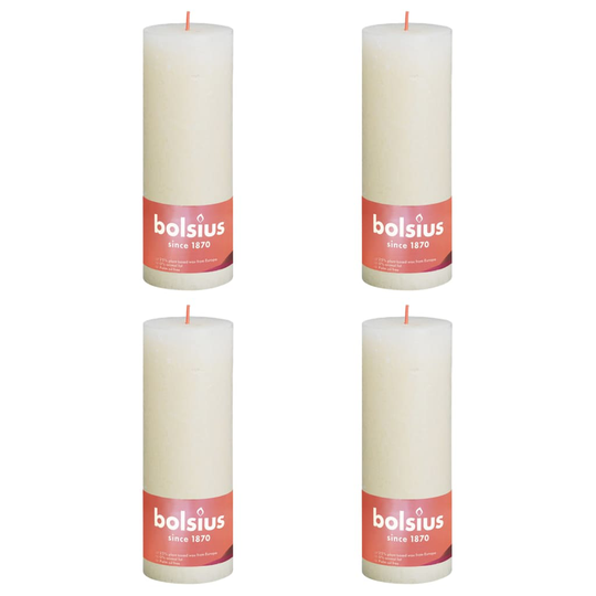 Bolsius Pilarikynttilät Shine 4 kpl 190x68 mm pehmeä helmi
