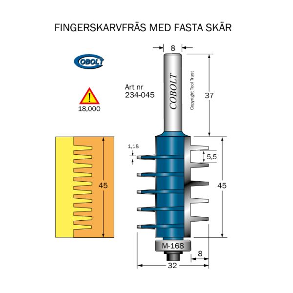 Cobolt 234-045 Sormiotejyrsin ohjainlaakerilla