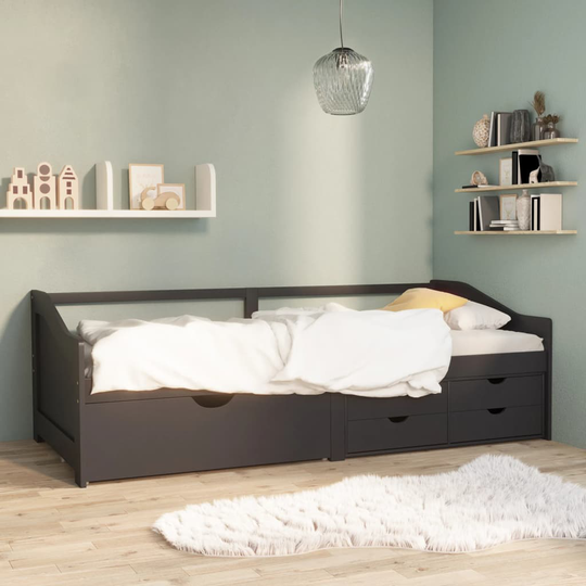 vidaXL Päivävuode 3-istuttava laatikoilla harmaa täysi mänty 90x200 cm