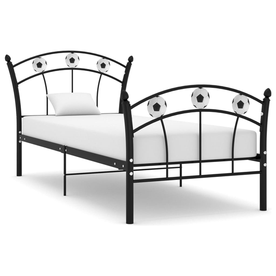 vidaXL Sängynrunko jalkapallokoristeet musta metalli 90x200 cm