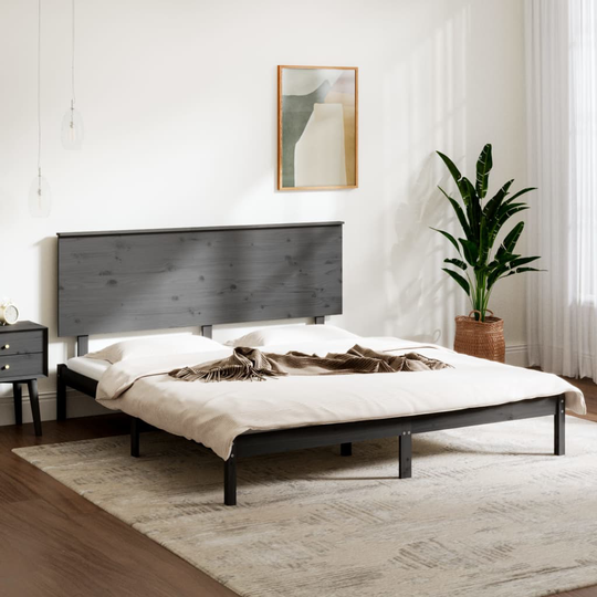 vidaXL Sängynrunko harmaa täysi mänty 200x200 cm