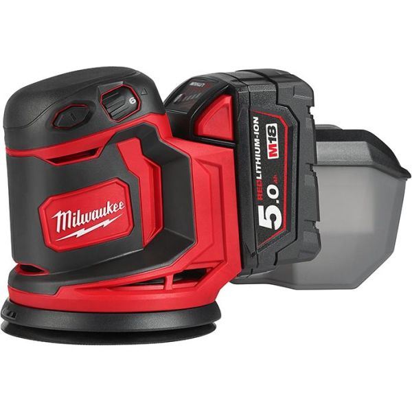 Milwaukee M18 BOS125-502B Epäkeskohiomakone sis. 5,0 Ah:n akut ja laturin