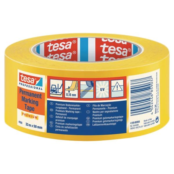 Tesa 4169 Lattiamerkintäteippi PVC, 33 m x 50 mm, keltainen