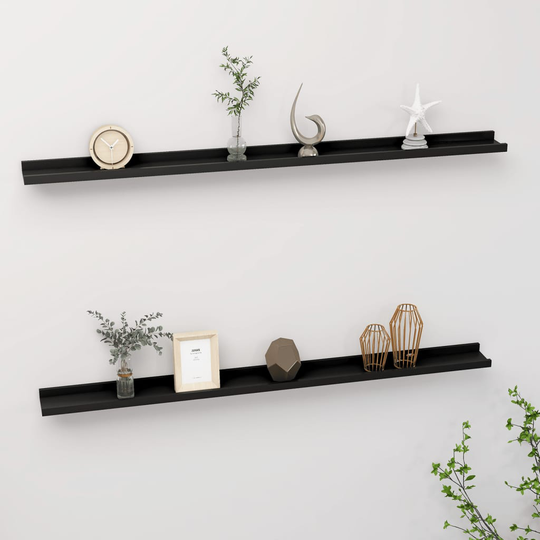 vidaXL Seinähyllyt 2 kpl musta 115x9x3 cm