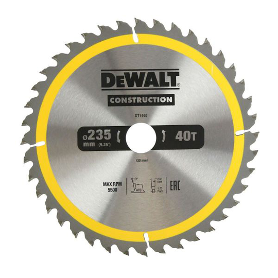 Dewalt DT1955-QZ Pyörösahanterä 235 x 30 mm, 40T